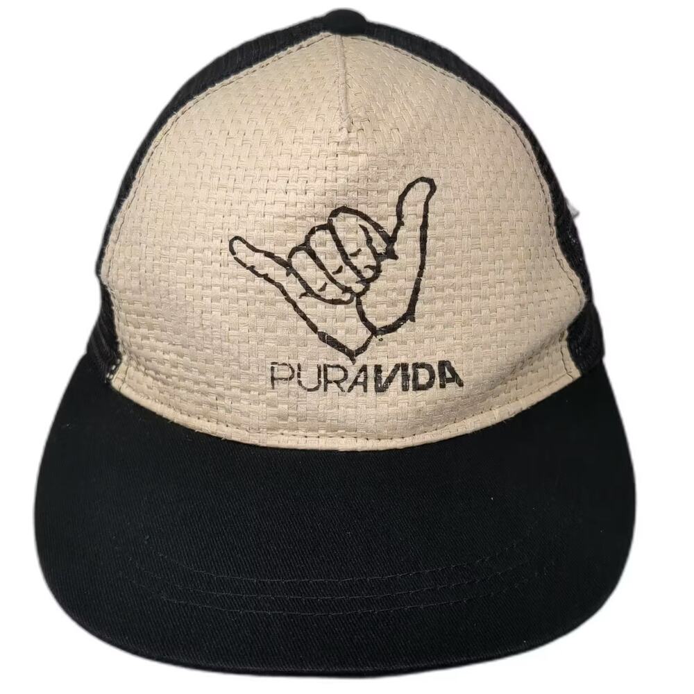 Pura Vida Black Trucker Hat One Size Shaka Hand Sign Mesh Snapback Adjustable